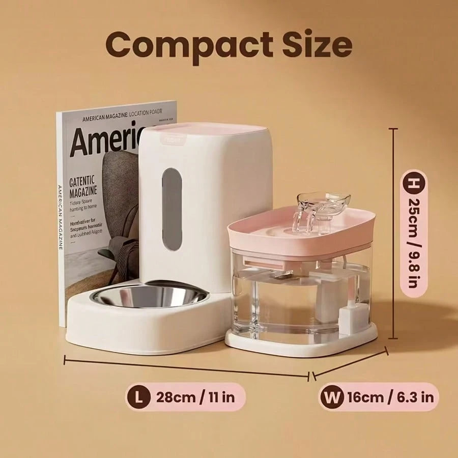 2-In-1 All-In-One Automatic Pet Feeder And Water Dispenser Set, 3.6L Automatic Food Dispenser, 1.8L Circulating Water Fountain, Super Quiet, Easy To Clean, Suitable For Cats And Small Dogs