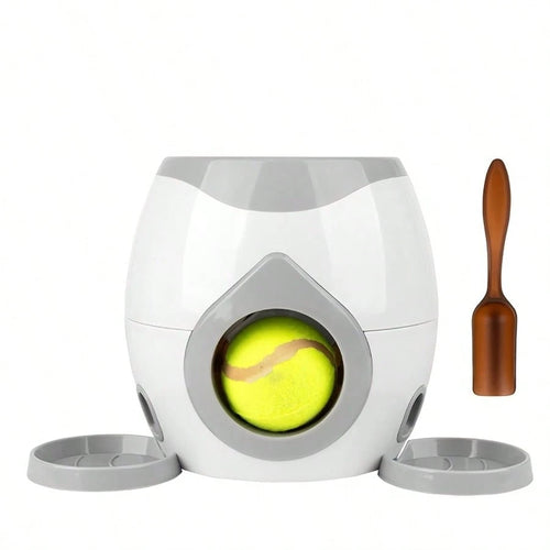 2-In-1 Automatic Dog Tennis Ball Launcher With Feeding Function, Equipped With Two Tennis Balls, Interactive Training Toy Suitable For Indoor And Outdoor Pet Play & Training