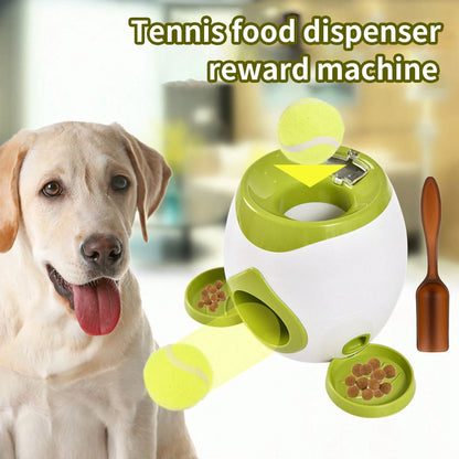 2-In-1 Automatic Dog Tennis Ball Launcher With Feeding Function, Equipped With Two Tennis Balls, Interactive Training Toy Suitable For Indoor And Outdoor Pet Play & Training