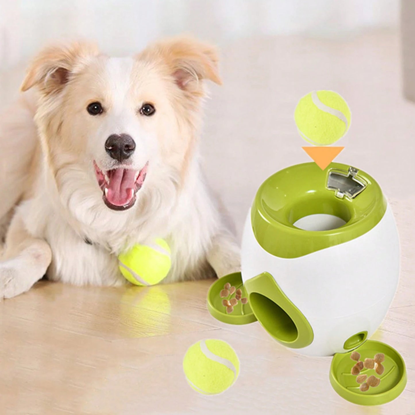 2-In-1 Automatic Dog Tennis Ball Launcher With Feeding Function, Equipped With Two Tennis Balls, Interactive Training Toy Suitable For Indoor And Outdoor Pet Play & Training