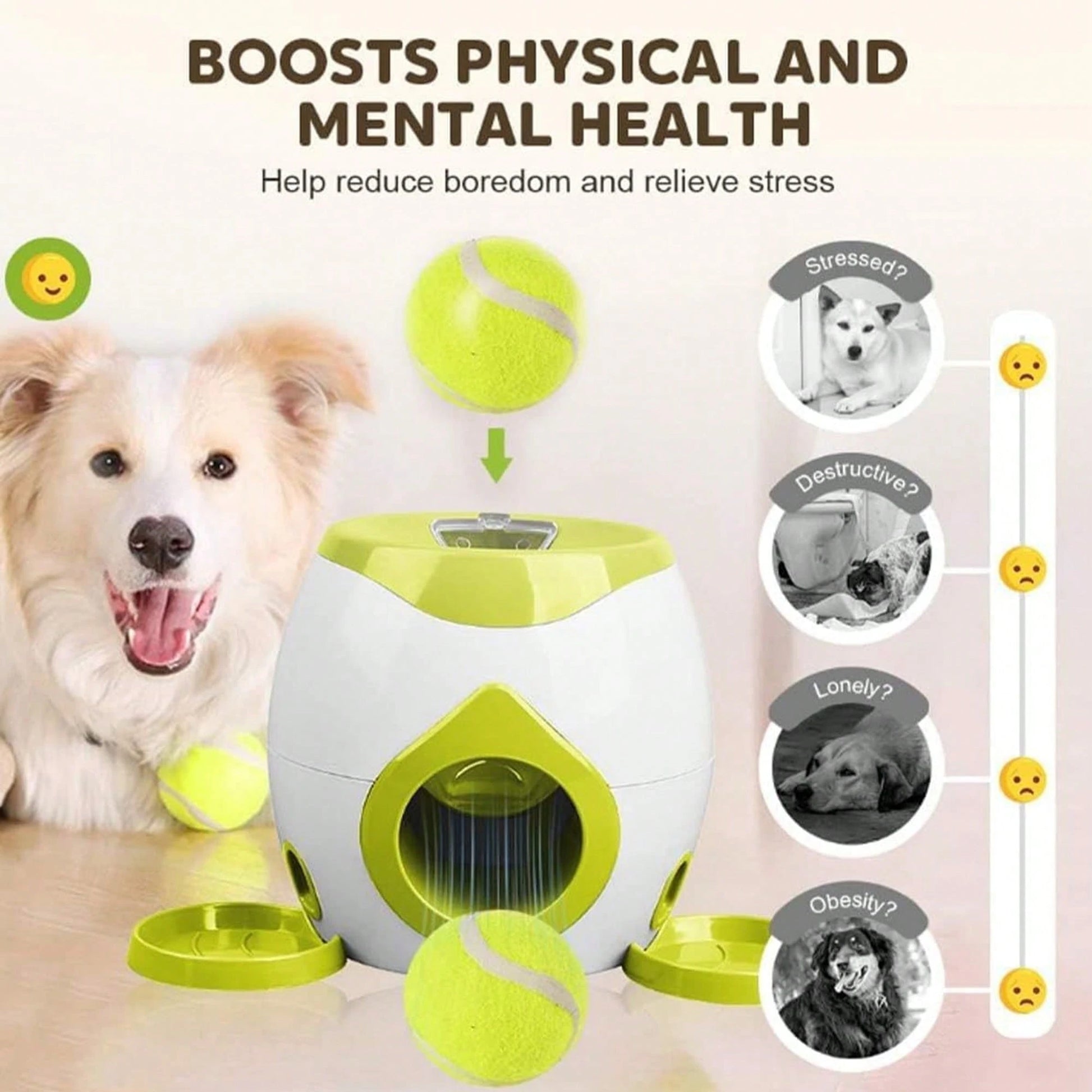 2-In-1 Automatic Dog Tennis Ball Launcher With Feeding Function, Equipped With Two Tennis Balls, Interactive Training Toy Suitable For Indoor And Outdoor Pet Play & Training