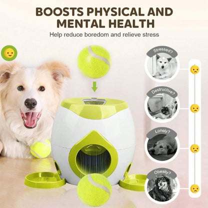 2-In-1 Automatic Dog Tennis Ball Launcher With Feeding Function, Equipped With Two Tennis Balls, Interactive Training Toy Suitable For Indoor And Outdoor Pet Play & Training