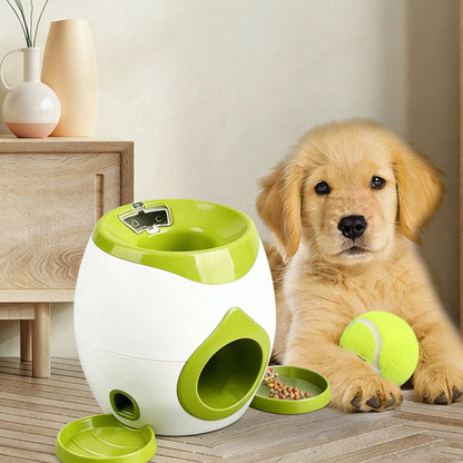 2-In-1 Automatic Dog Tennis Ball Launcher With Feeding Function, Equipped With Two Tennis Balls, Interactive Training Toy Suitable For Indoor And Outdoor Pet Play & Training