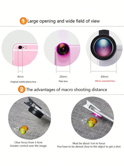 2 In 1 Phone Wide Angle Macro Clip Lens Compatible With Iphone Android Phone For Summer Vacation, Travel, Creative Photography Phone Accessories, Phone Lens