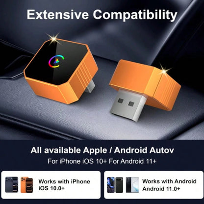 2-In-1 Wireless CarPlay Adapter And Android Auto 2026 Upgrade, Converts Wired CarPlay To Wireless, Fast Auto-Connect, Mini USB Design, With Colorful Breathing Light, Compatible With IPhone 6+/ Androi