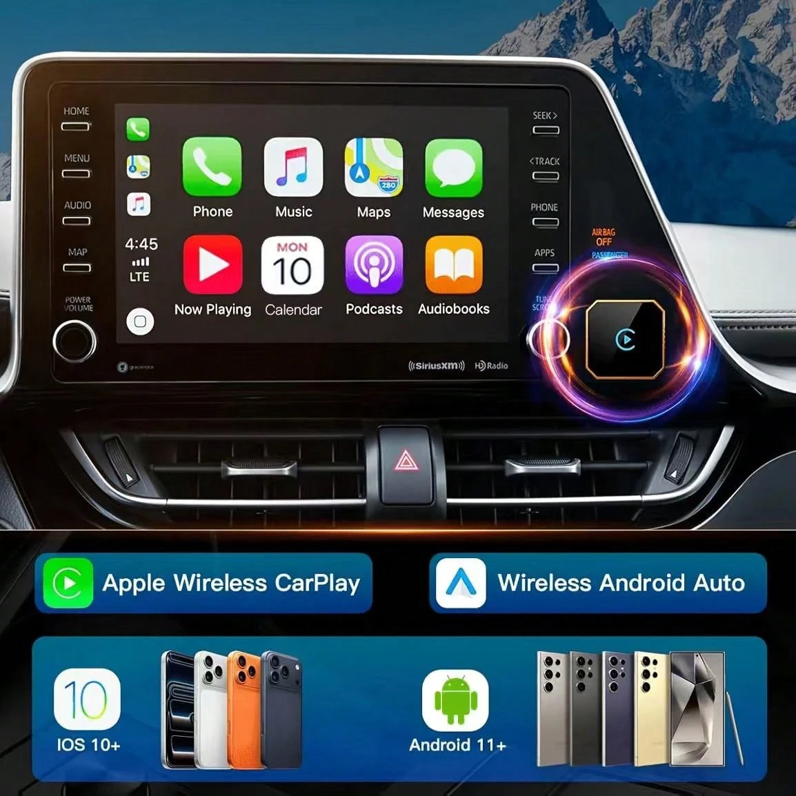 2-In-1 Wireless CarPlay Adapter And Android Auto 2026 Upgrade, Converts Wired CarPlay To Wireless, Fast Auto-Connect, Mini USB Design, With Colorful Breathing Light, Compatible With IPhone 6+/ Androi