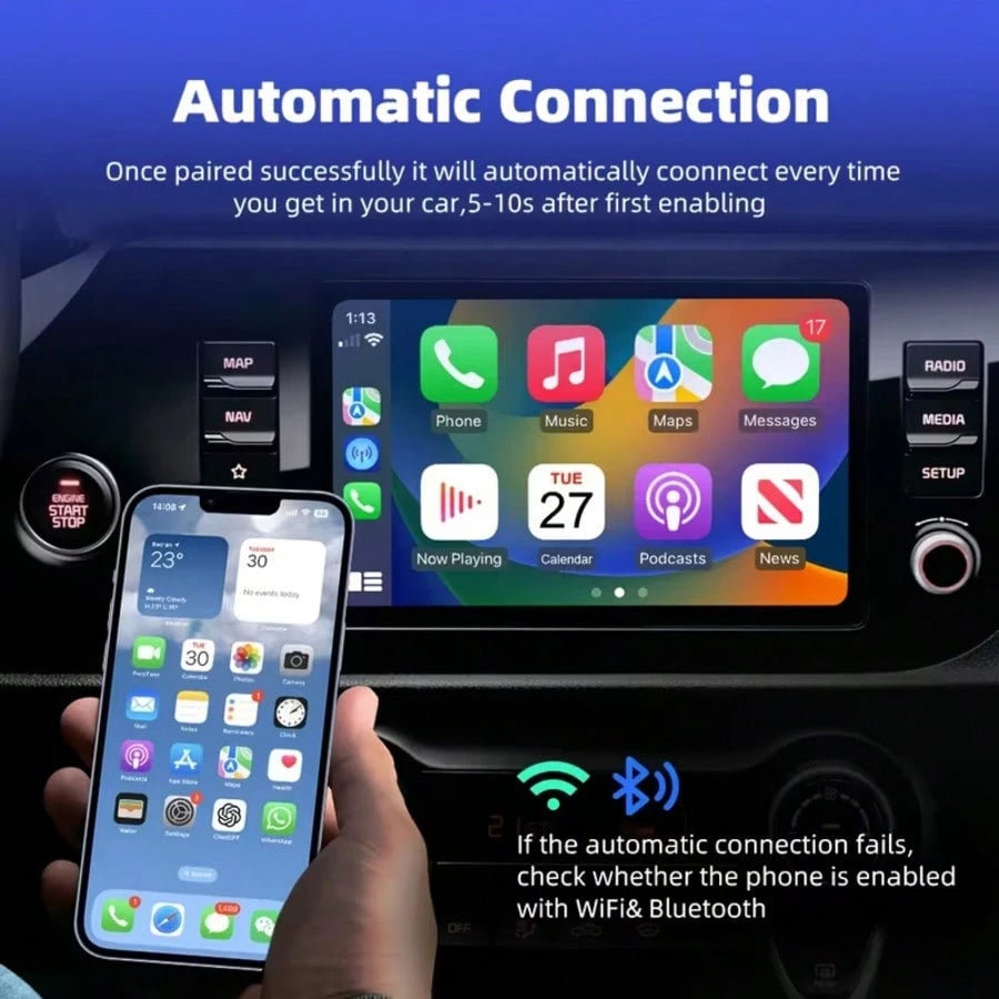 2-In-1 Wireless CarPlay Adapter And Android Auto 2026 Upgrade, Converts Wired CarPlay To Wireless, Fast Auto-Connect, Mini USB Design, With Colorful Breathing Light, Compatible With IPhone 6+/ Androi