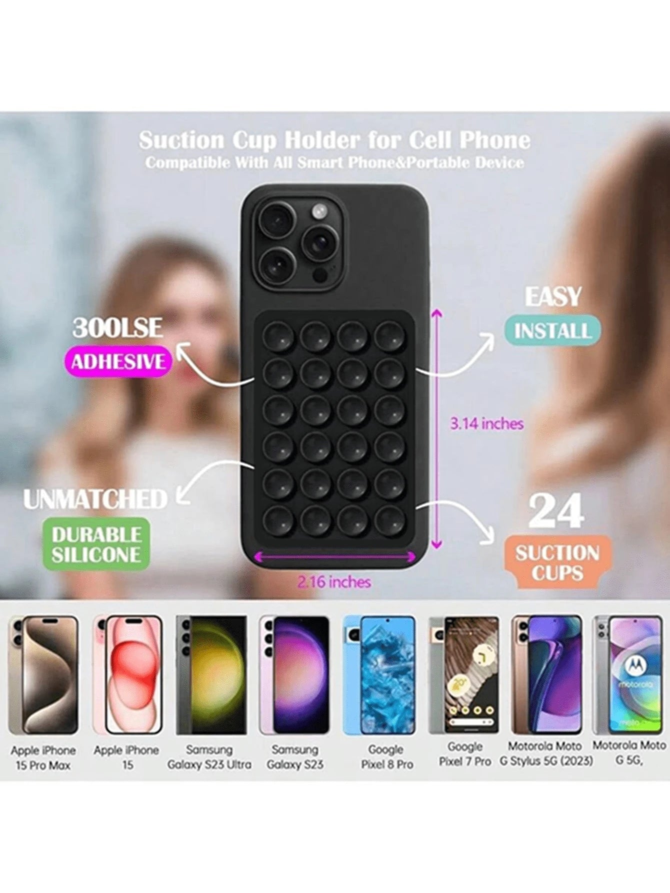 2 Packs Silicone Suction Phone Case Mount, Silicon Adhesive Suction Cup Phone Mount, Non Slip Sticky Phone Grip For Cellphone, Strong Grip Holder For Selfies And Videos (Black)