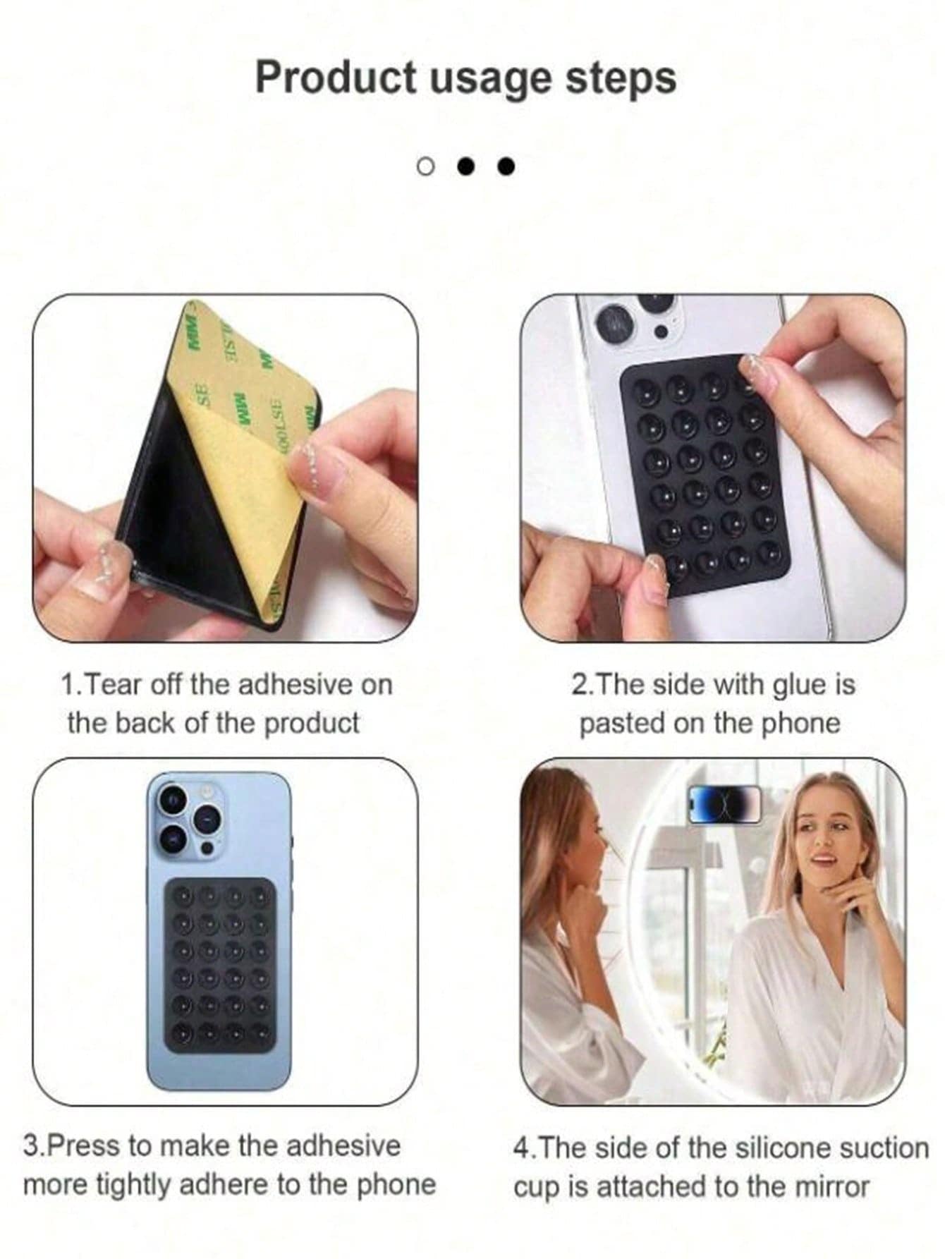 2 Packs Silicone Suction Phone Case Mount, Silicon Adhesive Suction Cup Phone Mount, Non Slip Sticky Phone Grip For Cellphone, Strong Grip Holder For Selfies And Videos (Black)