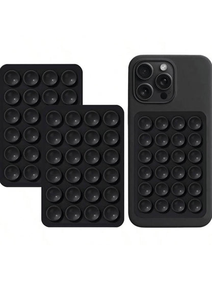 2 Packs Silicone Suction Phone Case Mount, Silicon Adhesive Suction Cup Phone Mount, Non Slip Sticky Phone Grip For Cellphone, Strong Grip Holder For Selfies And Videos (Black)