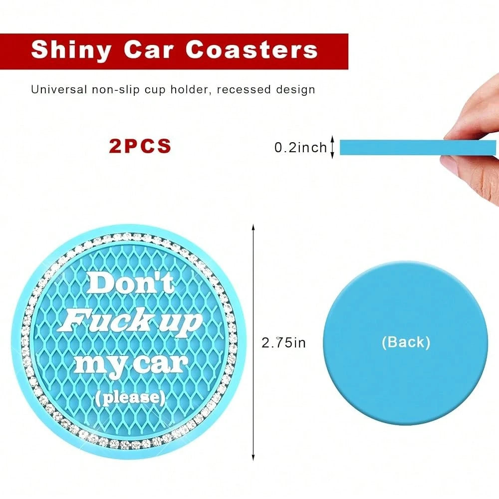 2 PCS Bling Car Cup Holder Coasters, 2.75 Inch Crystal Rhinestone Auto Cup Holder Mat Anti-Slip Drink Pad, Universal Vehicle Interior W