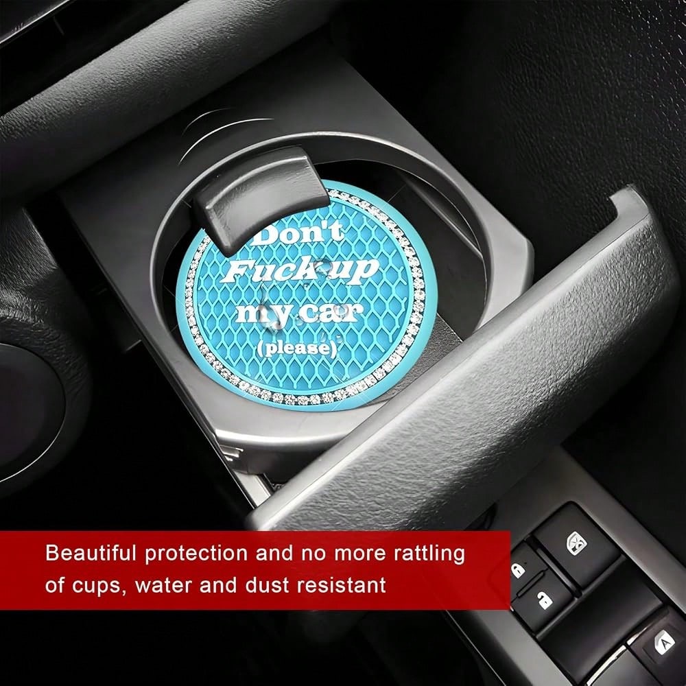 2 PCS Bling Car Cup Holder Coasters, 2.75 Inch Crystal Rhinestone Auto Cup Holder Mat Anti-Slip Drink Pad, Universal Vehicle Interior W