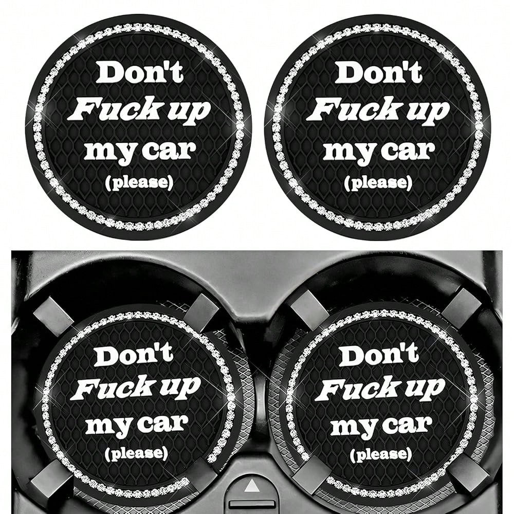 2 PCS Bling Car Cup Holder Coasters, 2.75 Inch Crystal Rhinestone Auto Cup Holder Mat Anti-Slip Drink Pad, Universal Vehicle Interior W