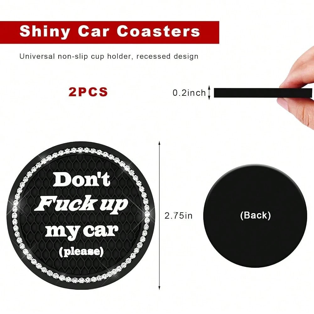 2 PCS Bling Car Cup Holder Coasters, 2.75 Inch Crystal Rhinestone Auto Cup Holder Mat Anti-Slip Drink Pad, Universal Vehicle Interior W