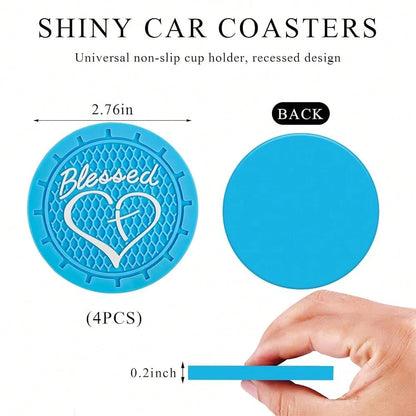 2 PCS Car Cup Holder Coasters, 2.76 Inch Anti Slip Vehicle Drink Mats With Cute Blessed Cross And Heart, Shockproof, Universal Car Acce