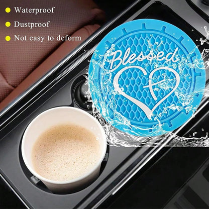 2 PCS Car Cup Holder Coasters, 2.76 Inch Anti Slip Vehicle Drink Mats With Cute Blessed Cross And Heart, Shockproof, Universal Car Acce