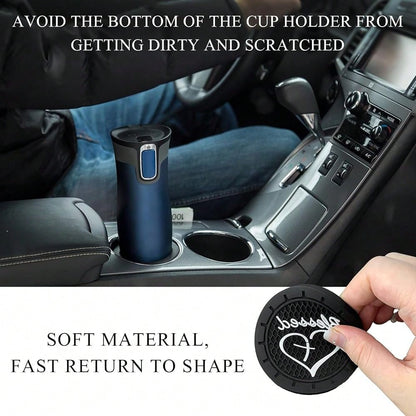 2 PCS Car Cup Holder Coasters, 2.76 Inch Anti Slip Vehicle Drink Mats With Cute Blessed Cross And Heart, Shockproof, Universal Car Acce