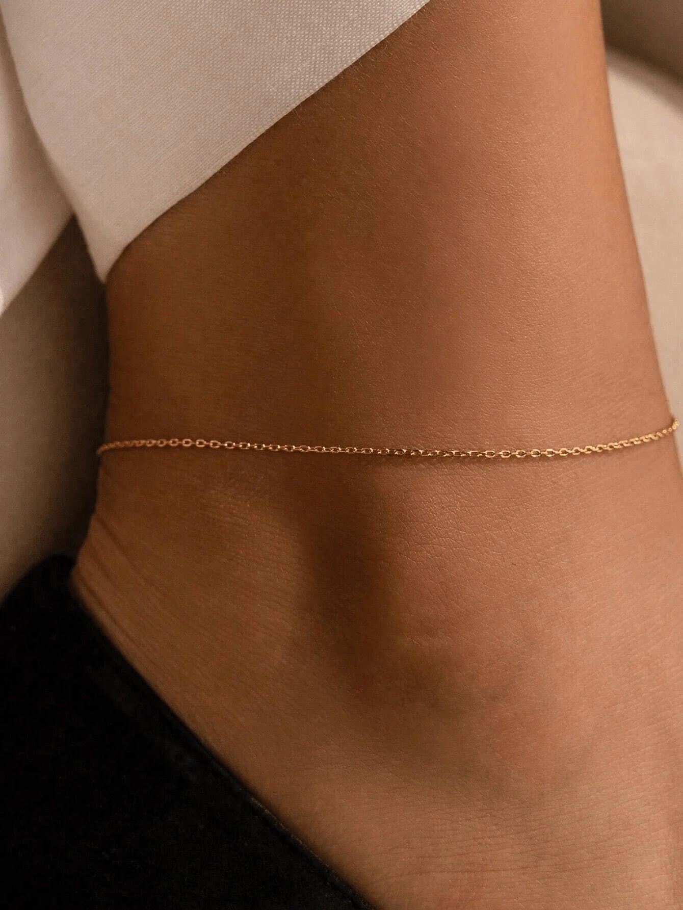 2 Pcs Gold Stainless Steel Plated Flat Chain Anklet Set, Suitable For Travel, Beach, Girlfriend, Mother Gifts