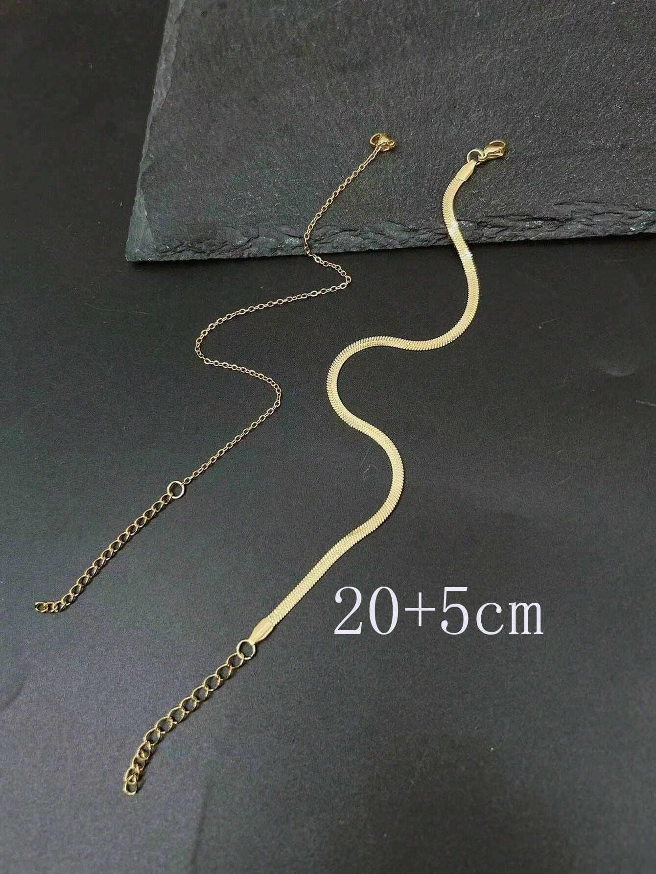 2 Pcs Gold Stainless Steel Plated Flat Chain Anklet Set, Suitable For Travel, Beach, Girlfriend, Mother Gifts