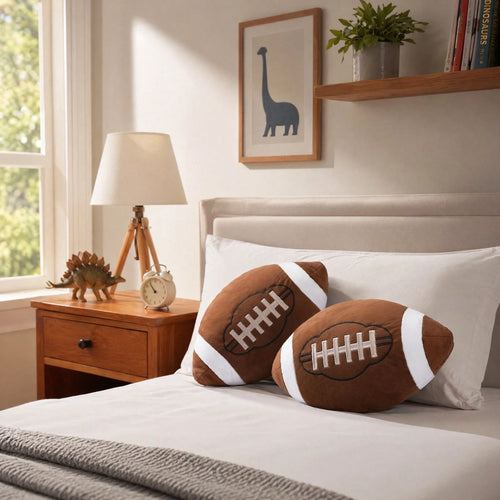 2 Pcs Plush Basketball Baseball Football Rugby Pillow Soft Fluffy Sports Stuffed Throw Pillow Cute Ball Cushion For Bedroom Nursery Room Decoration(Football, 11.8 X 7.8 Inch)