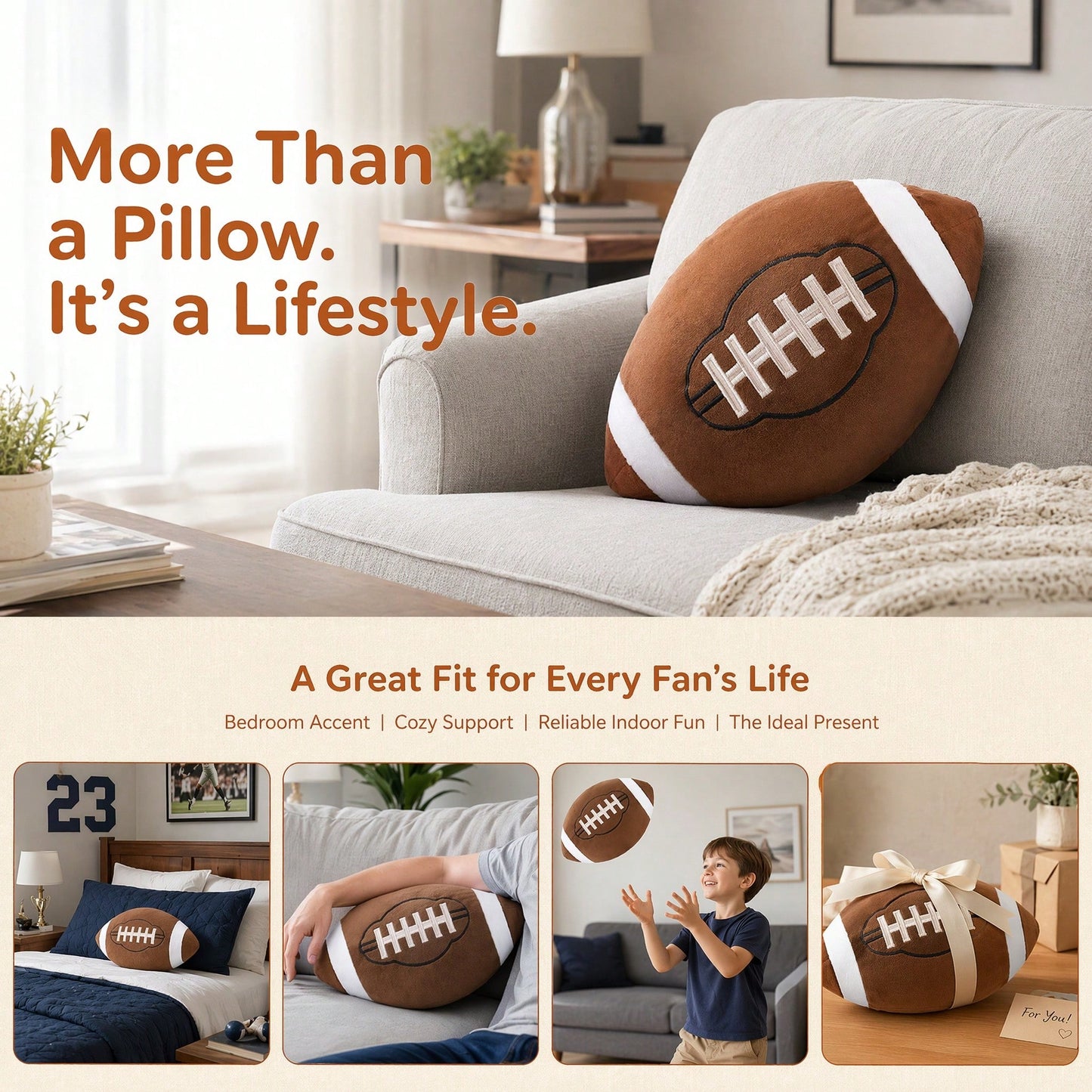 2 Pcs Plush Basketball Baseball Football Rugby Pillow Soft Fluffy Sports Stuffed Throw Pillow Cute Ball Cushion For Bedroom Nursery Room Decoration(Football, 11.8 X 7.8 Inch)
