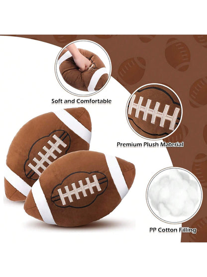 2 Pcs Plush Basketball Baseball Football Rugby Pillow Soft Fluffy Sports Stuffed Throw Pillow Cute Ball Cushion For Bedroom Nursery Room Decoration(Football, 11.8 X 7.8 Inch)