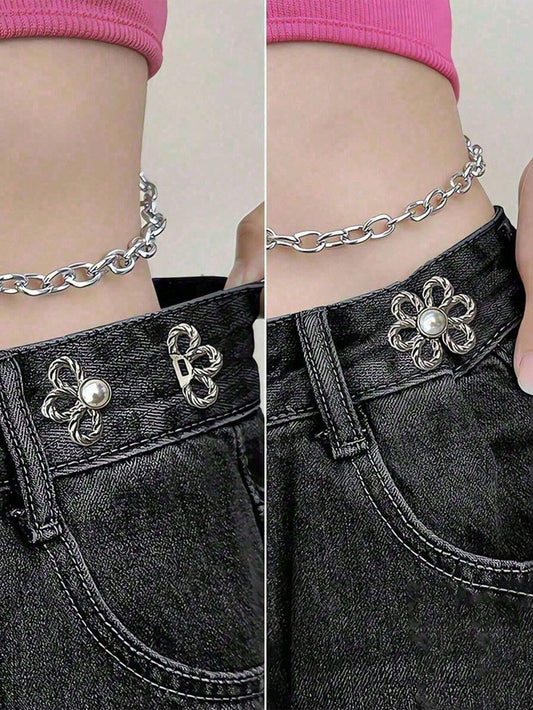 2 Sets Of 6-Petal Detachable Invisible Waist Belt Flower Buckle, Waist Cinching Buttons, Shirt Collar Pins