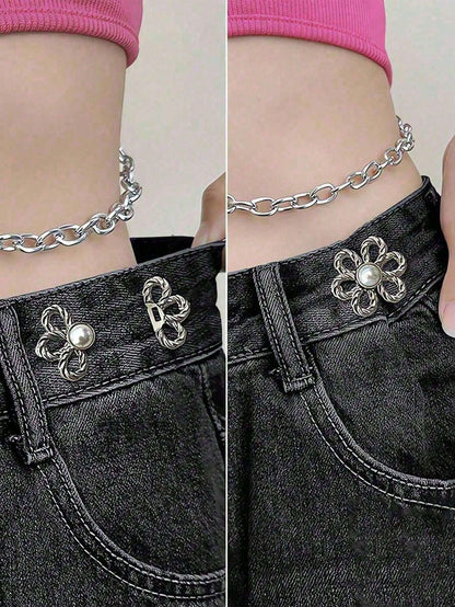 2 Sets Of 6-Petal Detachable Invisible Waist Belt Flower Buckle, Waist Cinching Buttons, Shirt Collar Pins