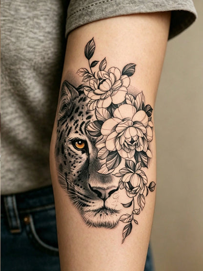2 Sheets Temporary Tattoo Stickers For Women Or Men, Colorful Black Sexy Animal Style Tiger Butterfly And Leopard Flowers Pattern, Waterproof Fake Tattoo, Lasts 2-5 Days, Covering Scars, Suitable For