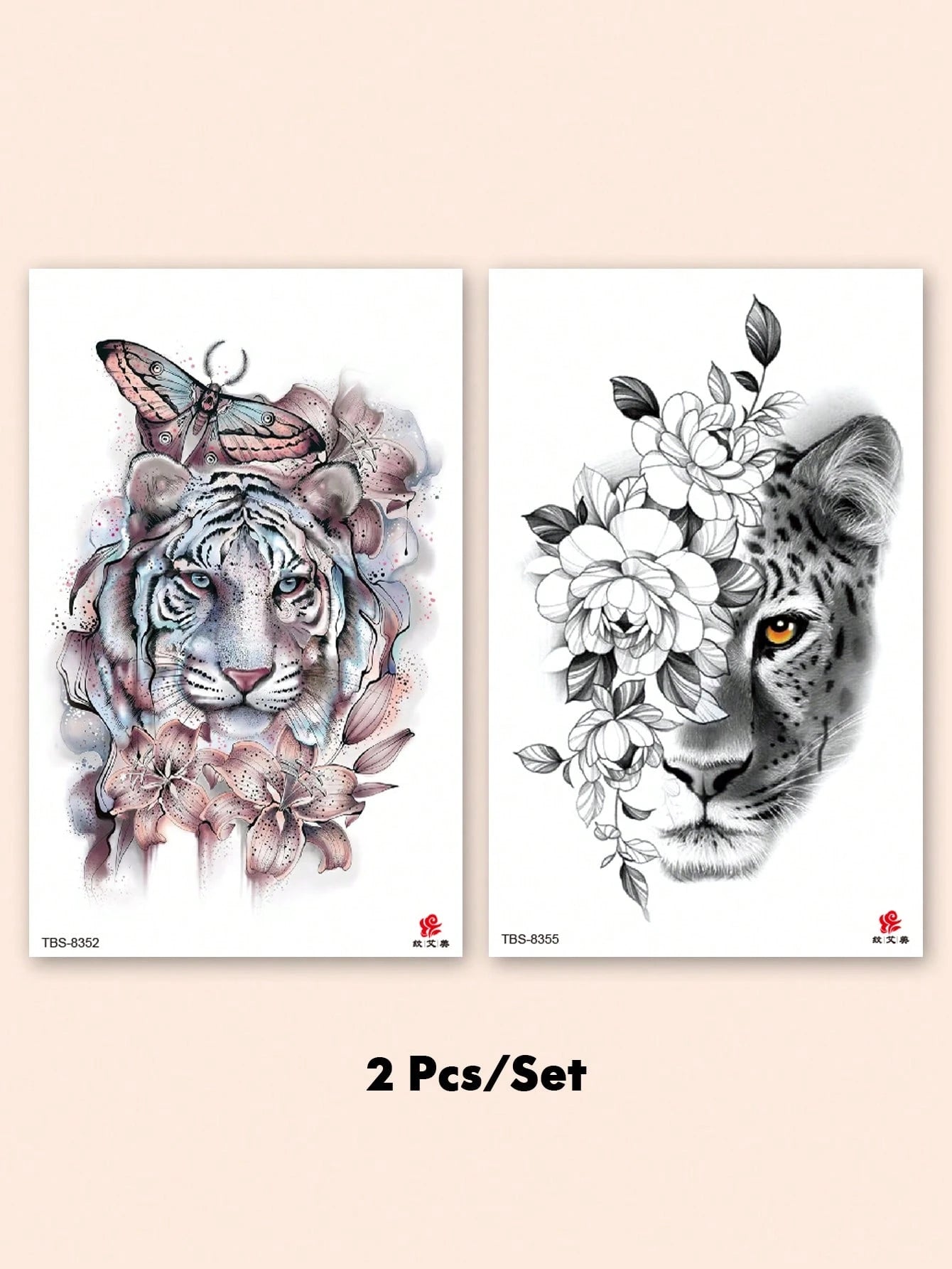 2 Sheets Temporary Tattoo Stickers For Women Or Men, Colorful Black Sexy Animal Style Tiger Butterfly And Leopard Flowers Pattern, Waterproof Fake Tattoo, Lasts 2-5 Days, Covering Scars, Suitable For