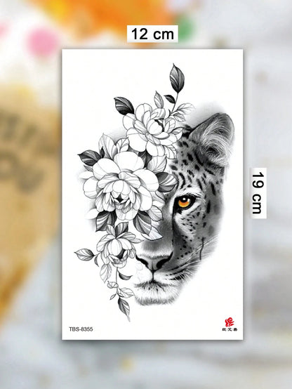 2 Sheets Temporary Tattoo Stickers For Women Or Men, Colorful Black Sexy Animal Style Tiger Butterfly And Leopard Flowers Pattern, Waterproof Fake Tattoo, Lasts 2-5 Days, Covering Scars, Suitable For
