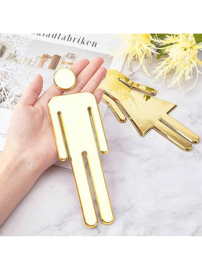 20.07cm Acrylic Bathroom Sign For Men & Women, Reusable Self-Adhesive Toilet Door Decal, Glitter Surface, Suitable For Office Use- Silver/Gold, Christmas/Halloween Gift Decor Bathroom Accessories