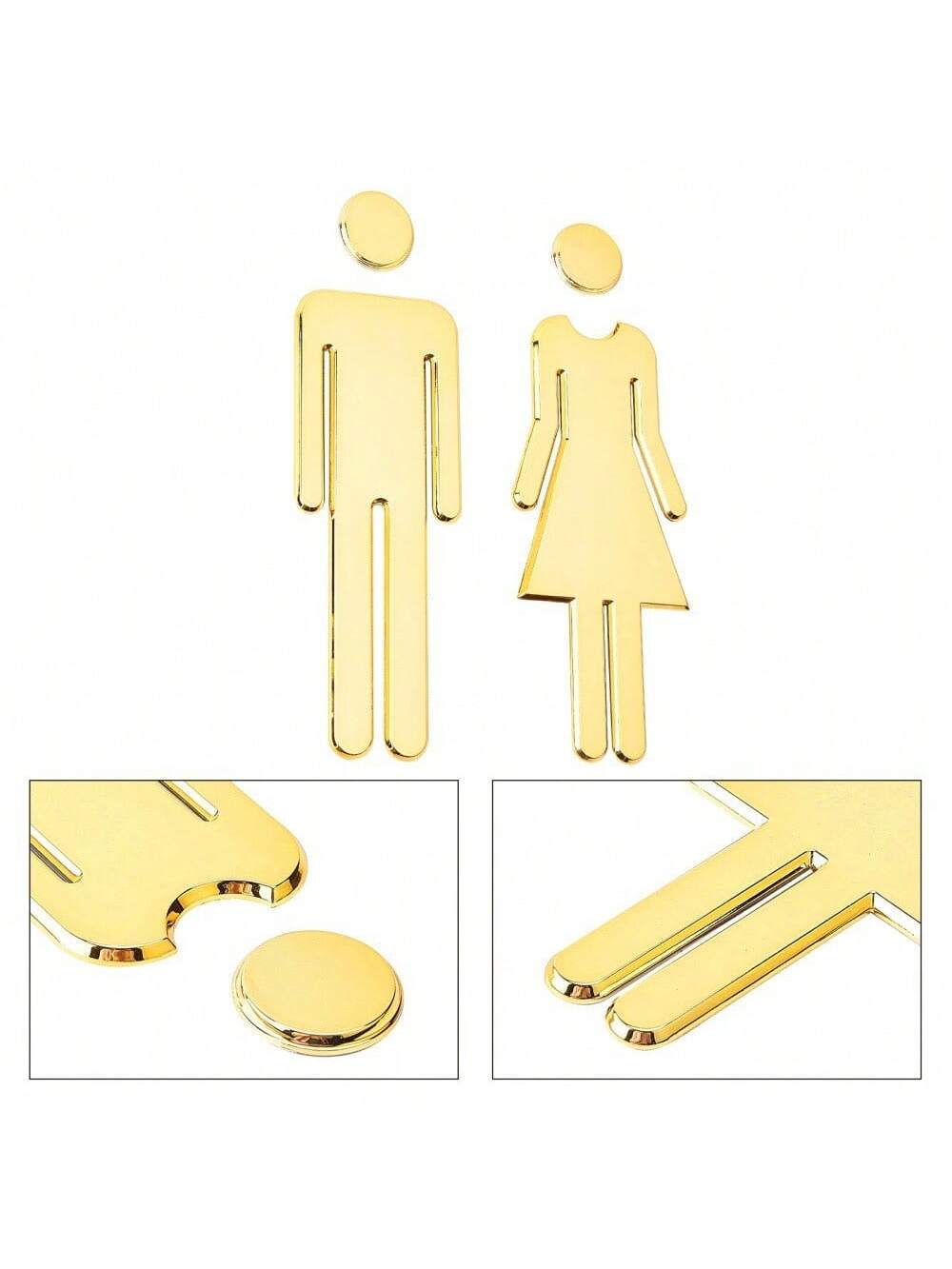 20.07cm Acrylic Bathroom Sign For Men & Women, Reusable Self-Adhesive Toilet Door Decal, Glitter Surface, Suitable For Office Use- Silver/Gold, Christmas/Halloween Gift Decor Bathroom Accessories