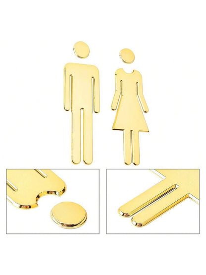 20.07cm Acrylic Bathroom Sign For Men & Women, Reusable Self-Adhesive Toilet Door Decal, Glitter Surface, Suitable For Office Use- Silver/Gold, Christmas/Halloween Gift Decor Bathroom Accessories