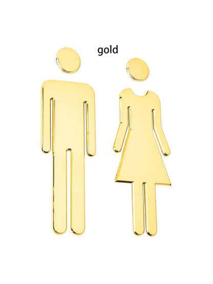20.07cm Acrylic Bathroom Sign For Men & Women, Reusable Self-Adhesive Toilet Door Decal, Glitter Surface, Suitable For Office Use- Silver/Gold, Christmas/Halloween Gift Decor Bathroom Accessories