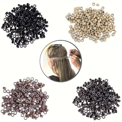 200/500/1000 Pcs Micro Silicone Rings Hair Extensions Beads Silicone Lined Beads 5 Colors Micro Links For Women Hair Feather Extensions Tool