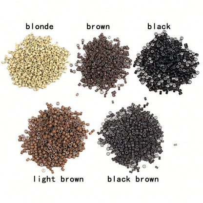 200/500/1000 Pcs Micro Silicone Rings Hair Extensions Beads Silicone Lined Beads 5 Colors Micro Links For Women Hair Feather Extensions Tool