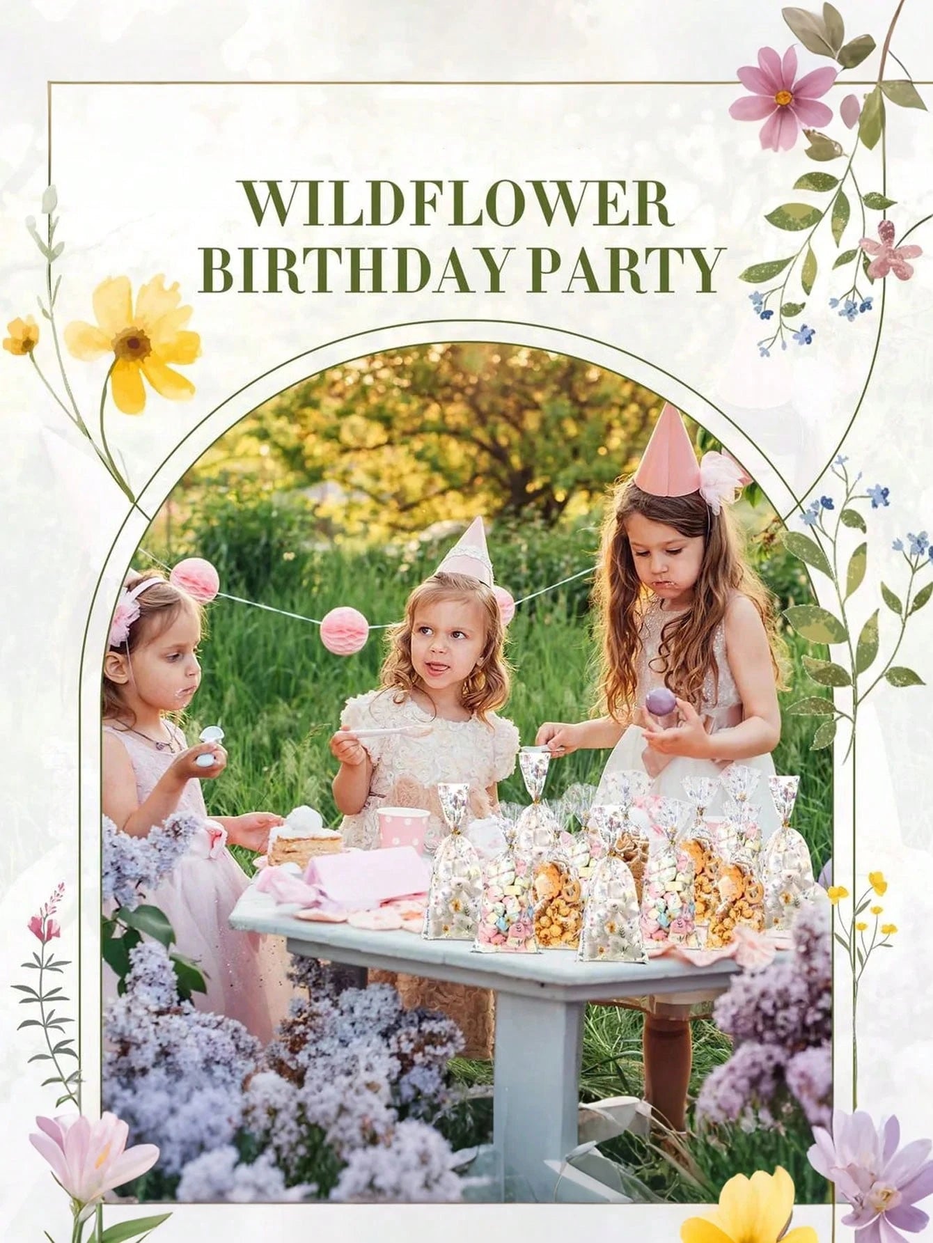 200pcs/100pcs- Wild Flower Party Glass Paper Snack Bags, Floral Candy Plastic Transparent Gift Bags, Flat Bottom Gift Bags, Suitable For Baby Shower, Bridal Shower, Birthday Party, Wedding Party Favo