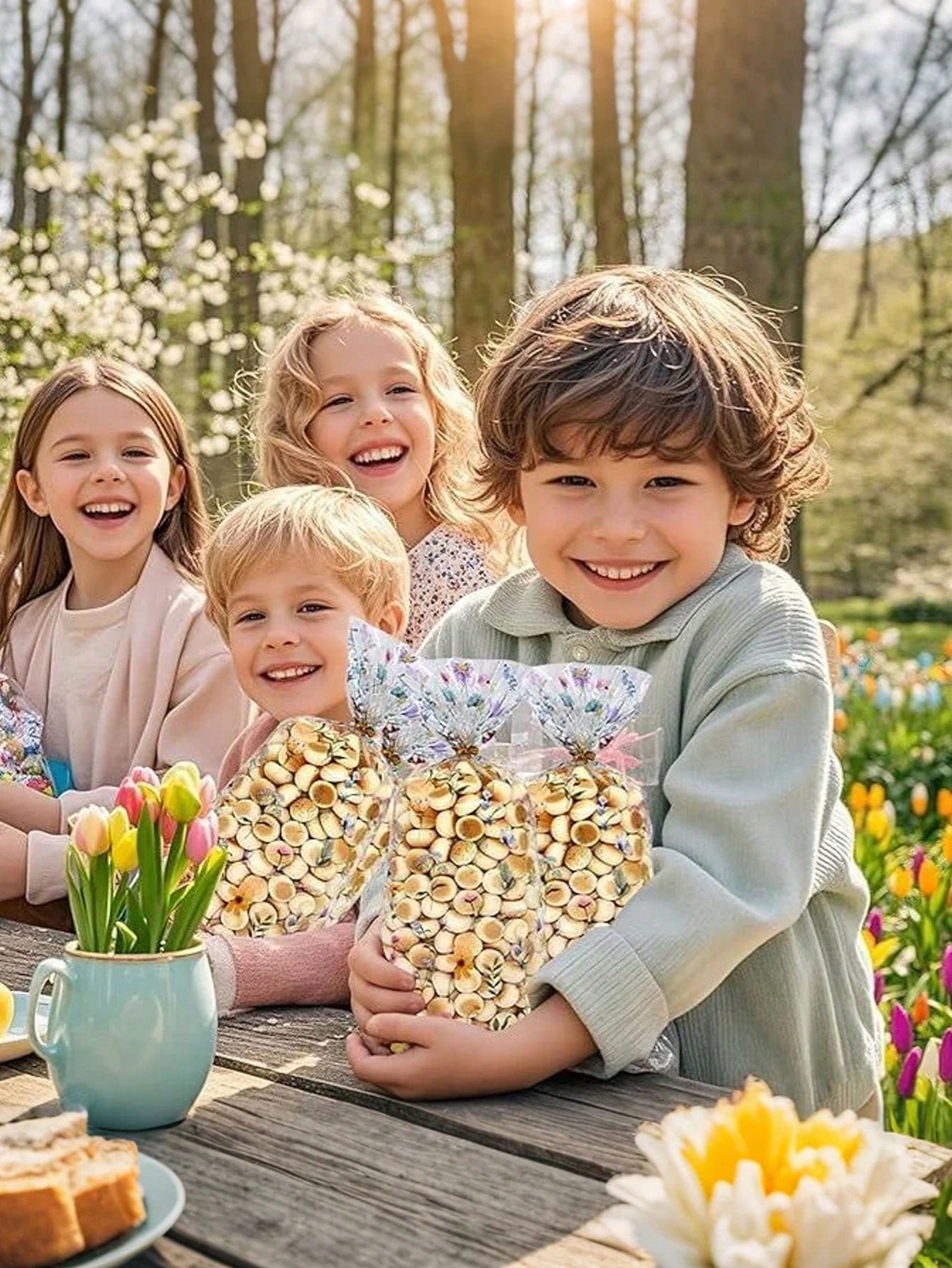 200pcs/100pcs- Wild Flower Party Glass Paper Snack Bags, Floral Candy Plastic Transparent Gift Bags, Flat Bottom Gift Bags, Suitable For Baby Shower, Bridal Shower, Birthday Party, Wedding Party Favo