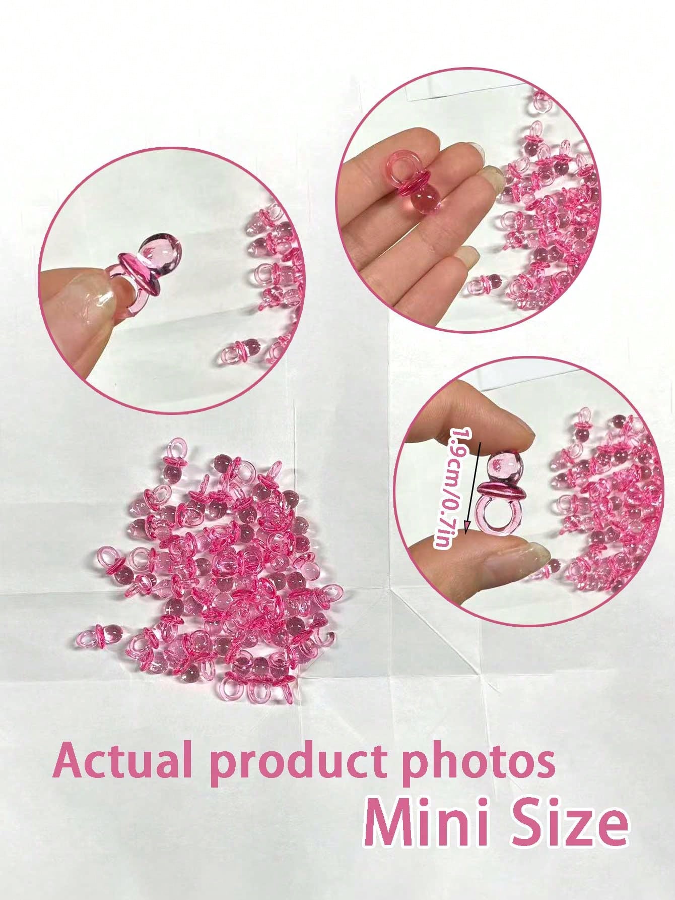 200pcs Mini Acrylic Pacifiers, Suitable For Baby Shower Party Games, 0.86 Inch Bulk Pacifiers, Suitable For Gender Reveal Party Gifts Table Decor (Pink)
