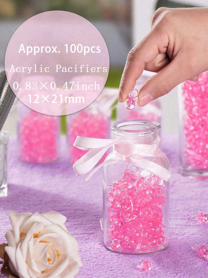 200pcs Mini Acrylic Pacifiers, Suitable For Baby Shower Party Games, 0.86 Inch Bulk Pacifiers, Suitable For Gender Reveal Party Gifts Table Decor (Pink)