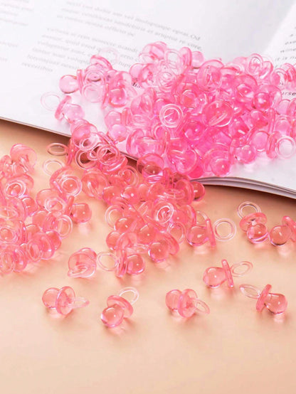 200pcs Mini Acrylic Pacifiers, Suitable For Baby Shower Party Games, 0.86 Inch Bulk Pacifiers, Suitable For Gender Reveal Party Gifts Table Decor (Pink)