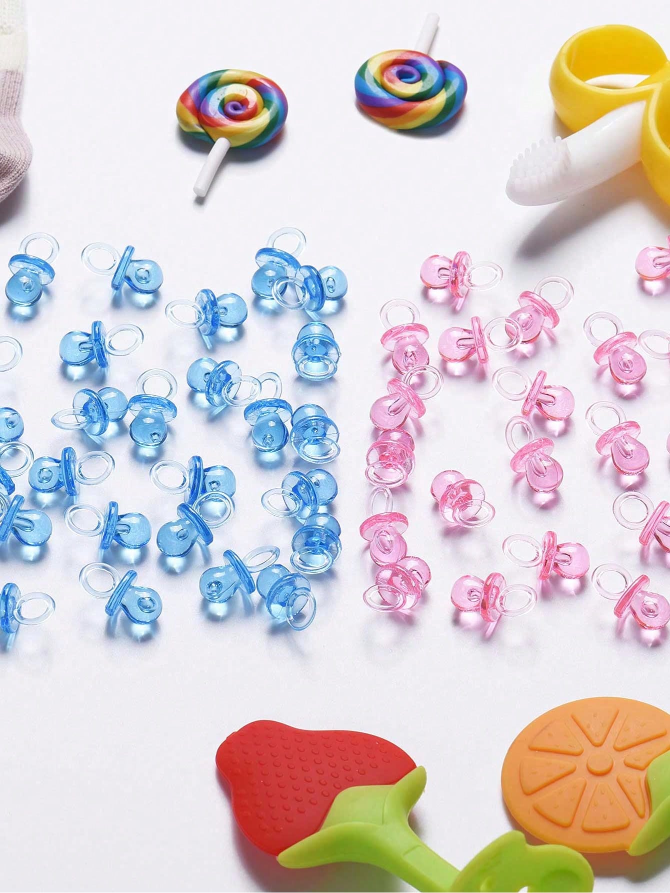 200pcs Mini Acrylic Pacifiers, Suitable For Baby Shower Party Games, 0.86 Inch Bulk Pacifiers, Suitable For Gender Reveal Party Gifts Table Decor (Pink)