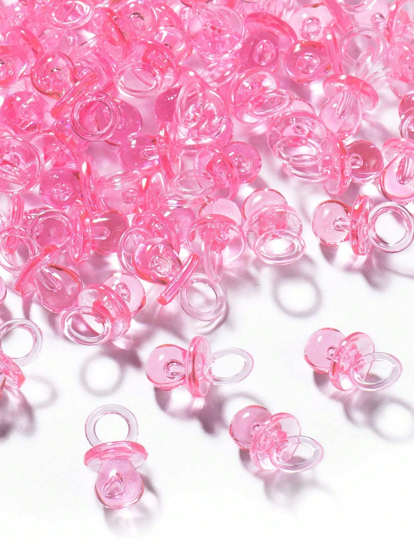 200pcs Mini Acrylic Pacifiers, Suitable For Baby Shower Party Games, 0.86 Inch Bulk Pacifiers, Suitable For Gender Reveal Party Gifts Table Decor (Pink)