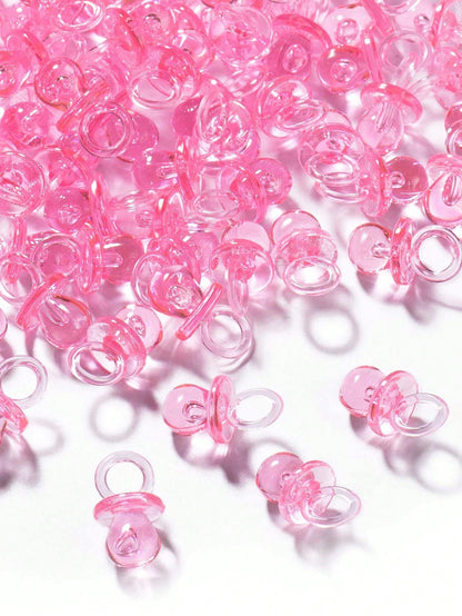 200pcs Mini Acrylic Pacifiers, Suitable For Baby Shower Party Games, 0.86 Inch Bulk Pacifiers, Suitable For Gender Reveal Party Gifts Table Decor (Pink)