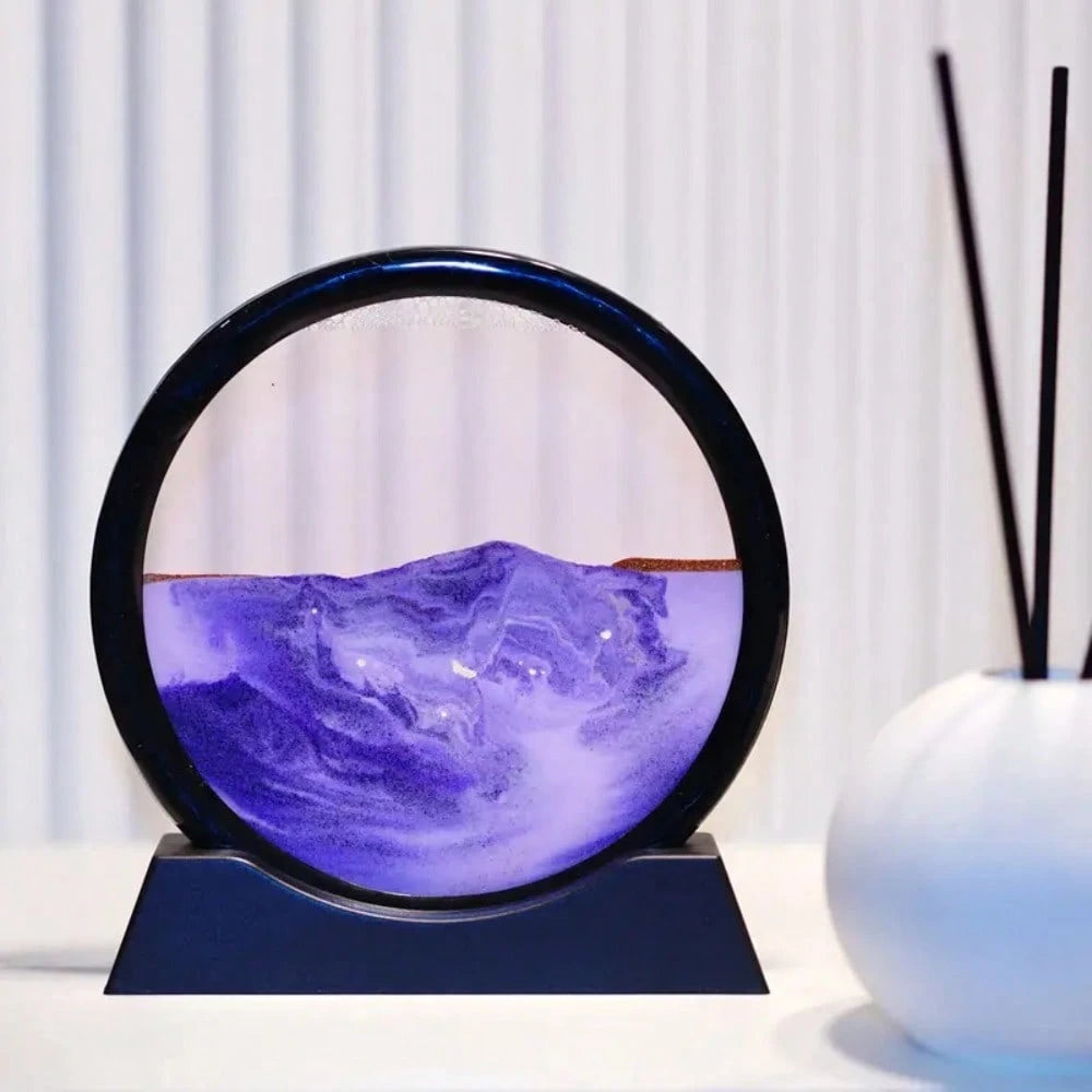 2025 New 1-Piece 3D Deep Sea Landscape Mobile Sand Painting- Flowing Blue Waves, Circular/Rectangular Frame, Plastic Desktop Decoration, Suitable For Home And Office Use, Relaxing Christmas Gift With