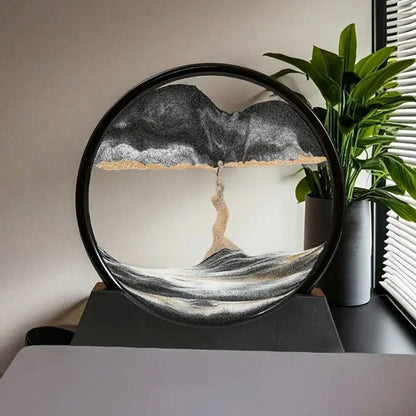 2025 New 1-Piece 3D Deep Sea Landscape Mobile Sand Painting- Flowing Blue Waves, Circular/Rectangular Frame, Plastic Desktop Decoration, Suitable For Home And Office Use, Relaxing Christmas Gift With