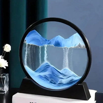 2025 New 1-Piece 3D Deep Sea Landscape Mobile Sand Painting- Flowing Blue Waves, Circular/Rectangular Frame, Plastic Desktop Decoration, Suitable For Home And Office Use, Relaxing Christmas Gift With