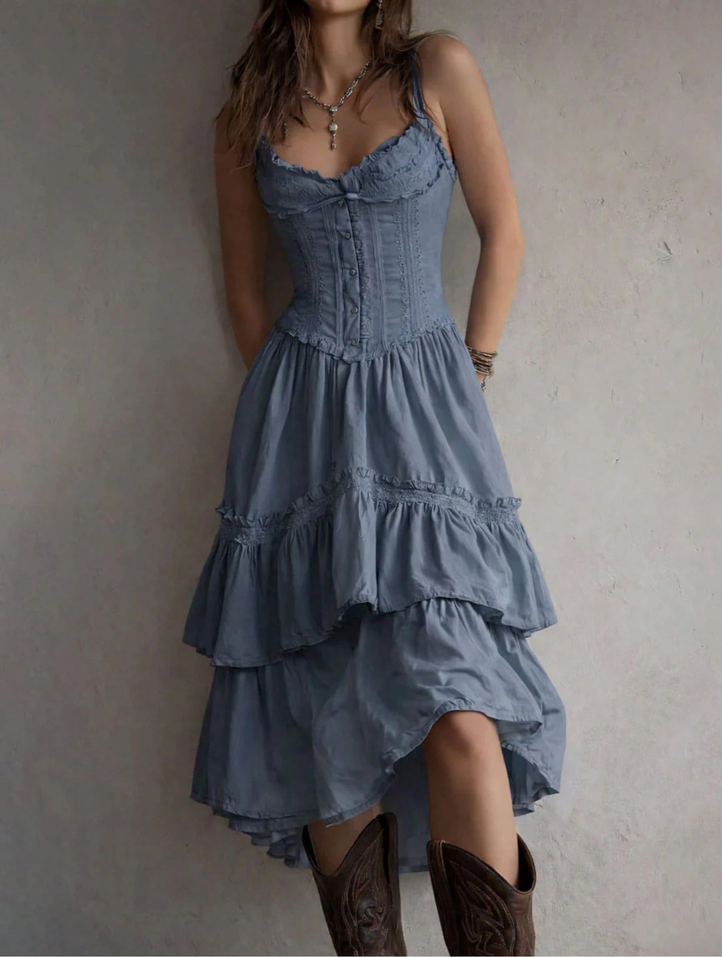 2026 European And American Women's Clothing Lace Trim Camisole Dress Cake Skirt With Back Tie Dress