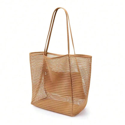 2026 Large Mesh Beach Bag For Women Sandproof Beach Tote With Zipper Pockets And Anti-Sand Bottom For Vacation Summer Essentials Pool Travel(Khaki)